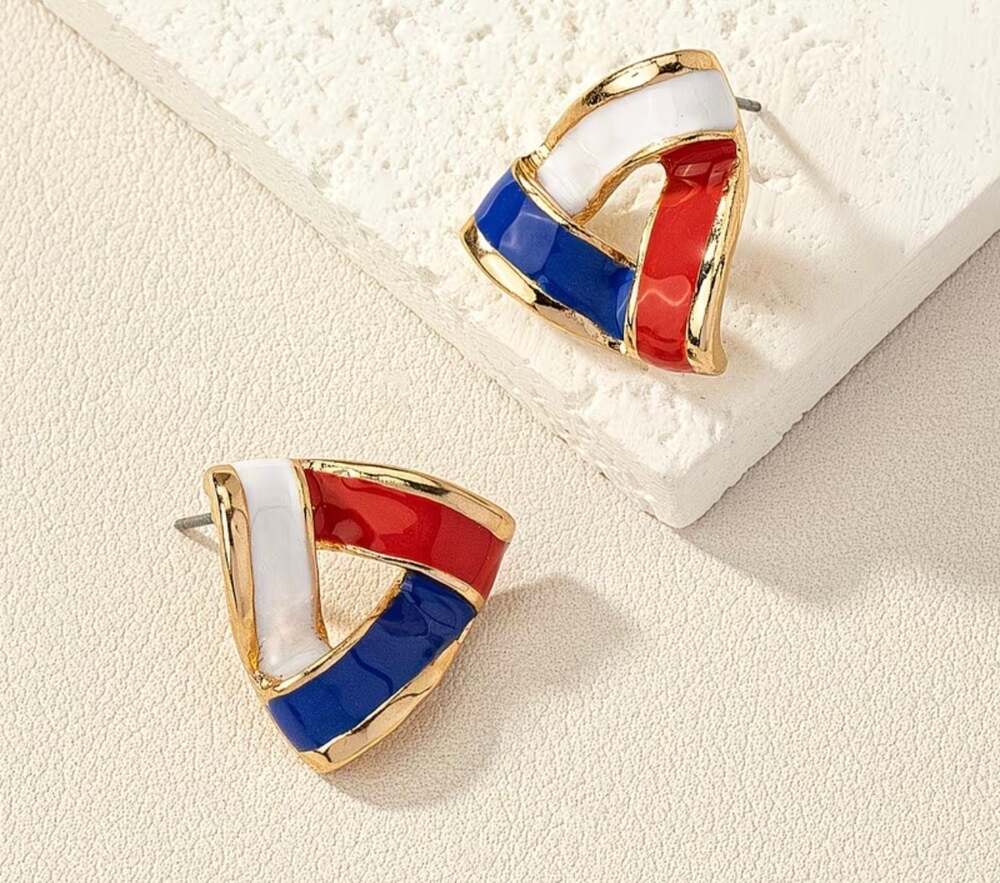 Red White and Blue Enamel Triangle Stud Earrings